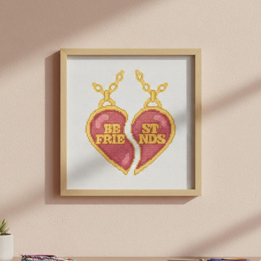 Best Friends Split Heart Cross Stitch Pattern - Digital PDF Download