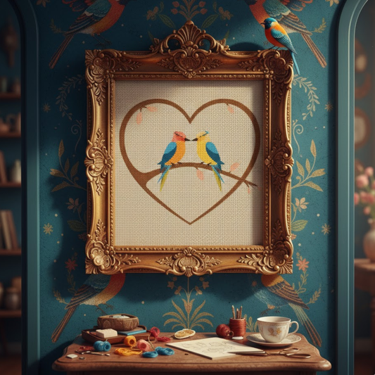 Lovebirds Heart – Modern Cross Stitch Pattern – Digital PDF Download