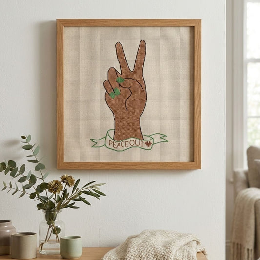 "Peace Out" Modern Cross Stitch Pattern | Retro Hand Sign Embroidery PDF | Feminist & Empowering Wall Art Chart