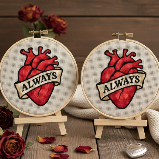 Anatomical Tattoo Heart "Always" Cross Stitch Pattern - Digital PDF