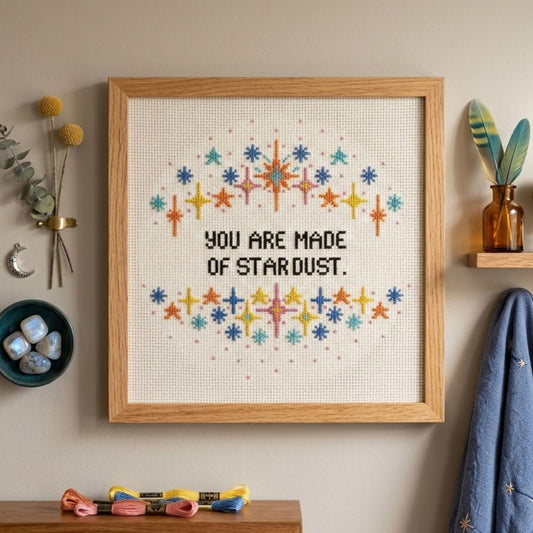 "You Are Made of Stardust" Celestial Cross Stitch Pattern | Modern Star & Galaxy Embroidery PDF | Whimsical Quote Wall Art Chart