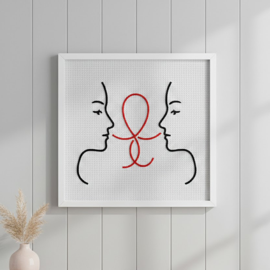 Red Thread of Fate Minimalist Faces – Cross Stitch Pattern – Digital PDF Download