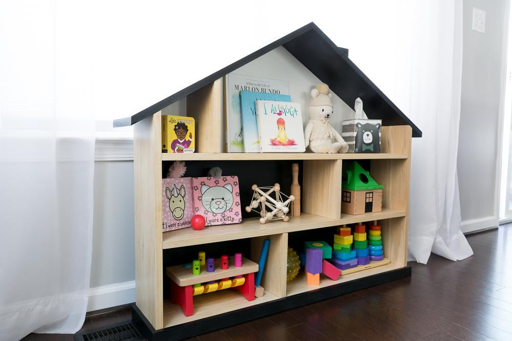 Handcrafted House-Shaped Wooden Bookcase & Dollhouse Storage