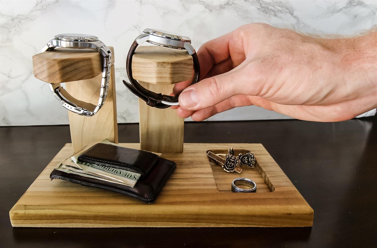 Handcrafted Wooden Men’s Valet Tray – Bedside EDC Organizer