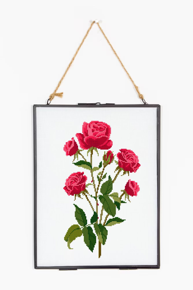 Red Rose Cross Stitch Pattern Digital Download Floral Tote Bag Embroidery Design Instant DIY Botanical Needlepoint Craft File