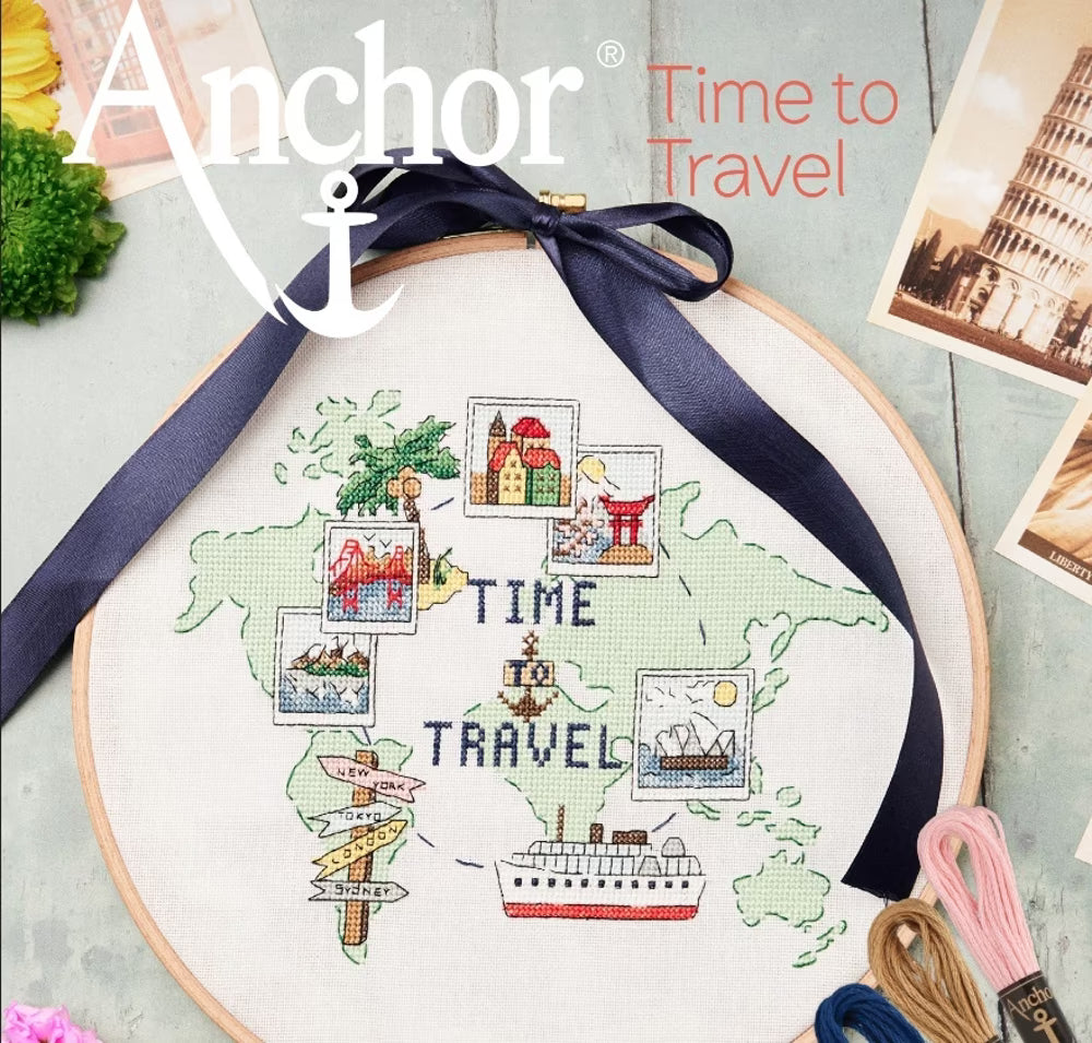 Time To Travel World Map Cross Stitch Pattern Digital Download Global Landmark Embroidery Instant DIY Craft Vacation Memory Hoop Art