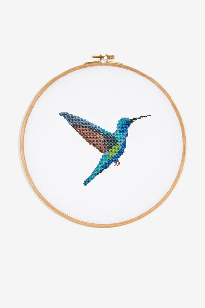 Blue Hummingbird Cross Stitch Pattern Digital Download Bird Embroidery Hoop Art Instant DIY Craft Modern Nature Decor