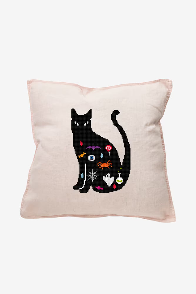 Halloween Cat Silhouette PDF Pattern Instant Download Ghost Spider Motif Hoop Art Modern Spooky Embroidery DIY Craft File