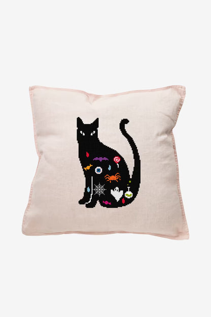 Halloween Cat Silhouette PDF Pattern Instant Download Ghost Spider Motif Hoop Art Modern Spooky Embroidery DIY Craft File