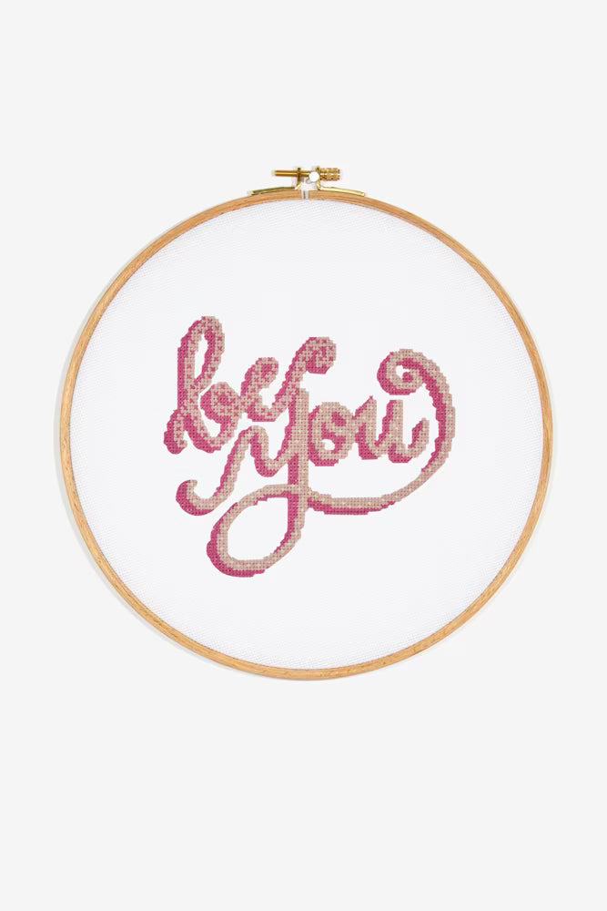 Be You" Pink Cursive Cross Stitch Pattern Digital Download Motivational Quote Embroidery Instant DIY Craft File