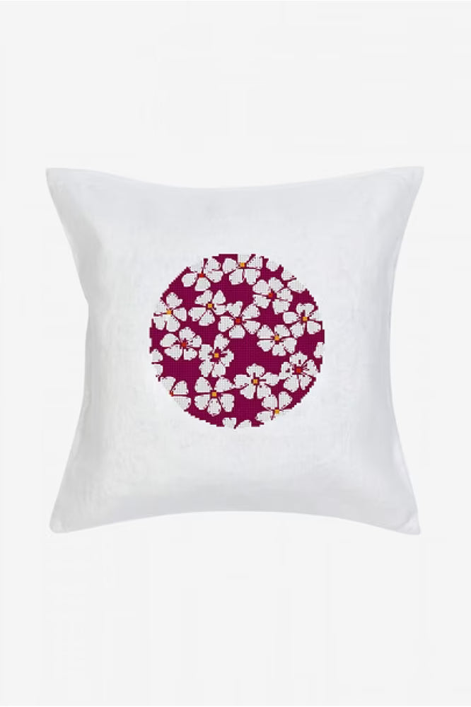 Maroon Floral Cross Stitch Throw Pillow Digital Pattern Instant Download Modern Botanical Embroidery Decor Craft File