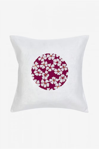 Maroon Floral Cross Stitch Throw Pillow Digital Pattern Instant Download Modern Botanical Embroidery Decor Craft File