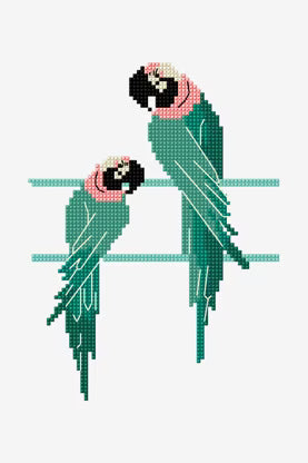 Green Parrot Pattern Digital Download Tropical Bird Embroidery Instant DIY Craft Modern Lovebird Decor