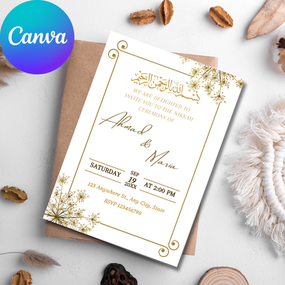 Golden Bloom Nikkah Invitation