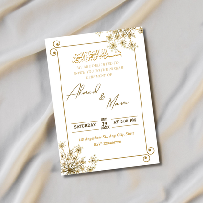 Golden Bloom Nikkah Invitation