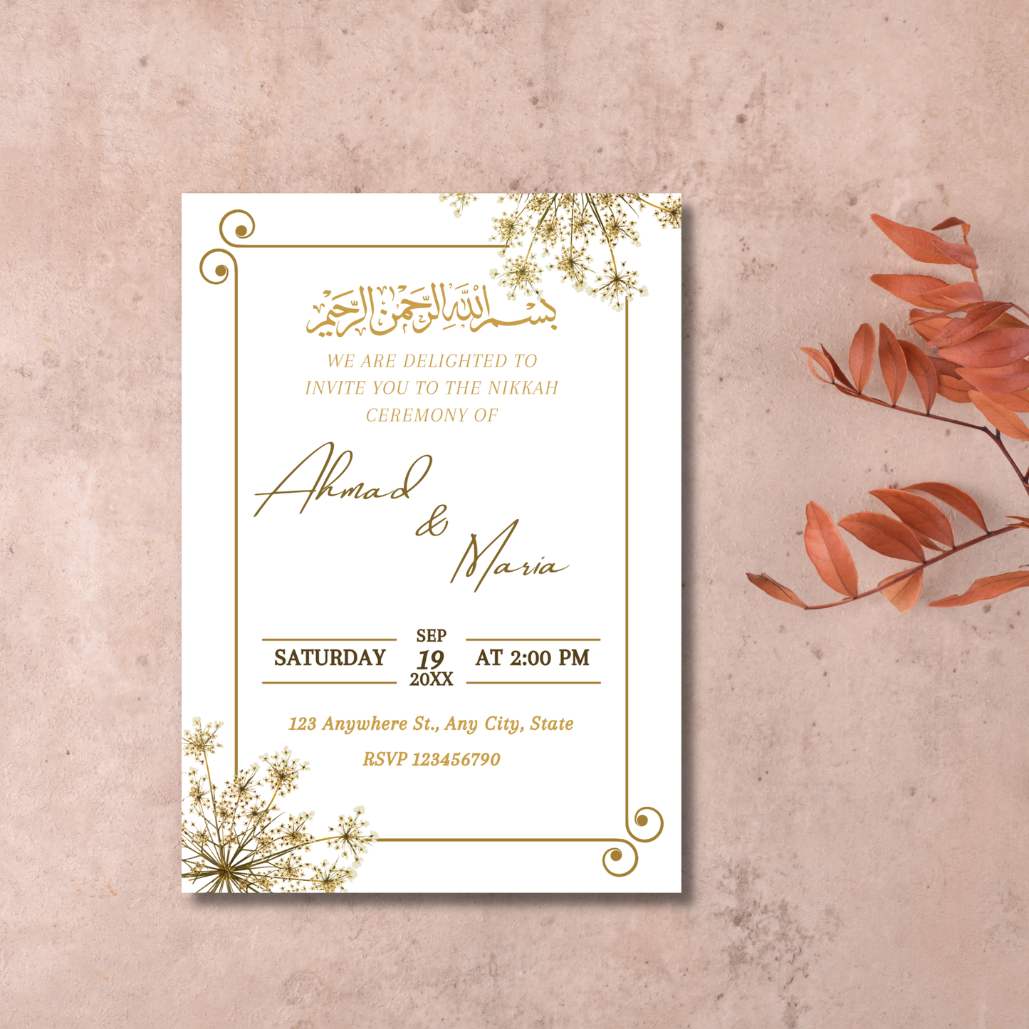 Golden Bloom Nikkah Invitation