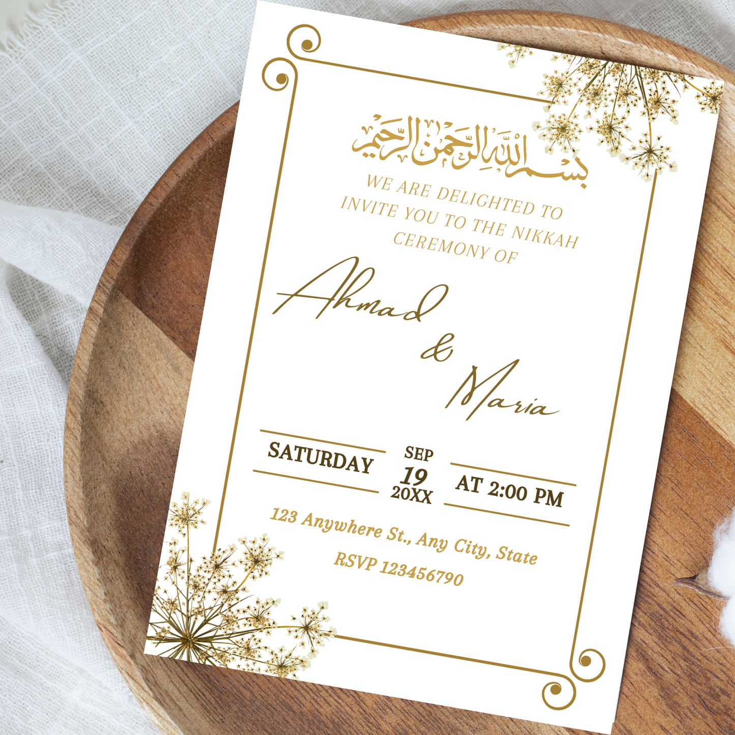 Golden Bloom Nikkah Invitation