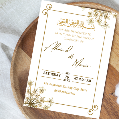 Golden Bloom Nikkah Invitation
