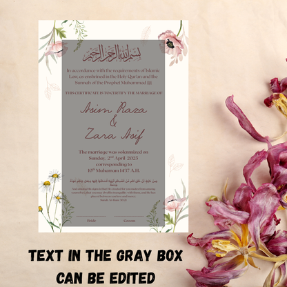 Floral Islamic Marriage Certificate Frame