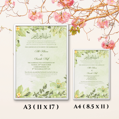Botanical Islamic Marriage Certificate Frame
