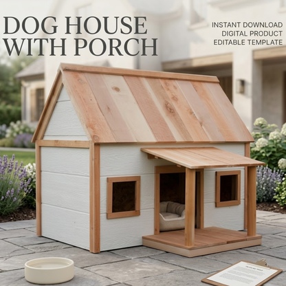 DIY Modern Farmhouse Dog House with Porch Plans – Instant Digital Download