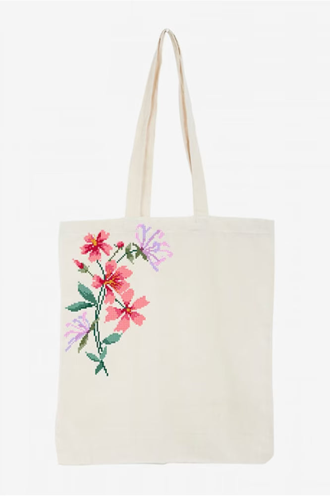 Wildflower Cross Stitch Pattern Digital Download Floral Tote Bag Embroidery Design Instant DIY Craft  Option 3 (Aesthetic Focus): Aesthetic Spring Floral Tote Bag Cross Sti