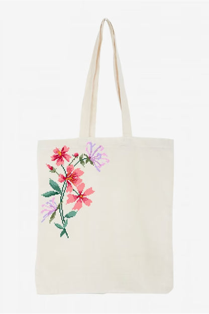 Wildflower Cross Stitch Pattern Digital Download Floral Tote Bag Embroidery Design Instant DIY Craft  Option 3 (Aesthetic Focus): Aesthetic Spring Floral Tote Bag Cross Sti