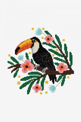 Modern Tropical Bird Cross Stitch Digital File Toucan Floral DIY Needlepoint Instant Download Jungle Hoop Art Pattern