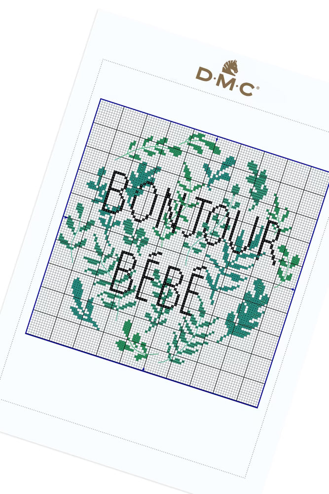 Bonjour Bébé Cross Stitch PDF Pattern Instant Download Botanical Wreath Tote Bag Embroidery Modern DIY Craft French Nursery
