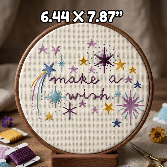 "Make a Wish" Celestial Cross Stitch Pattern | Shooting Star & Galaxy Embroidery PDF | Whimsical Nursery Wall Art Chart