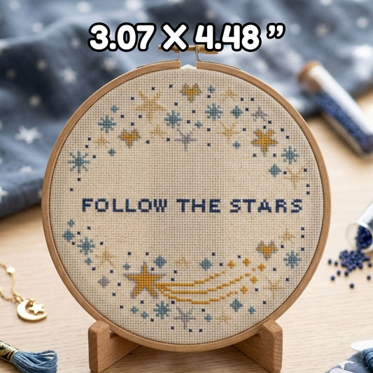 "Follow the Stars" Celestial Cross Stitch Pattern | Minimalist Starry Wreath Embroidery PDF | Instant Download Modern Chart