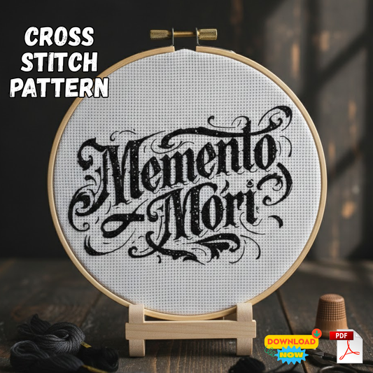 Memento Mori Gothic Script – Modern Cross Stitch Pattern – Digital PDF Download