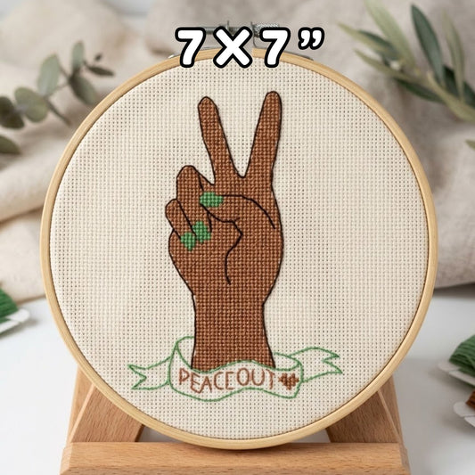 "Peace Out" Modern Cross Stitch Pattern | Retro Hand Sign Embroidery PDF | Feminist & Empowering Wall Art Chart