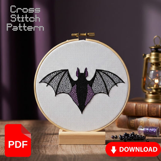 Gothic Vampire Bat Cross Stitch Pattern – Digital PDF Download