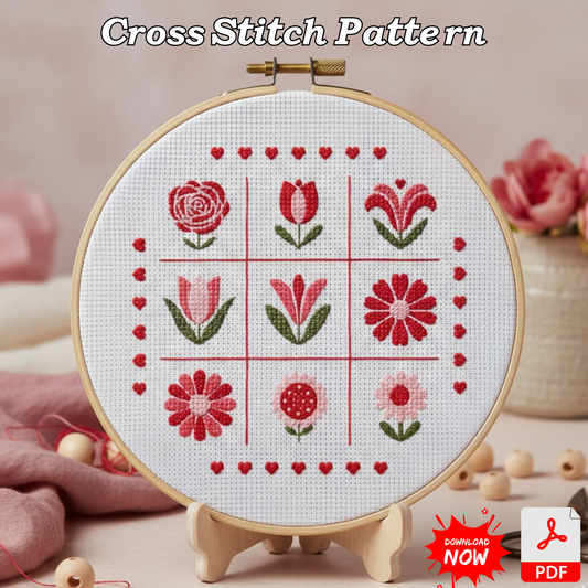 Valentine’s Floral Sampler Cross Stitch Pattern - Digital PDF Download