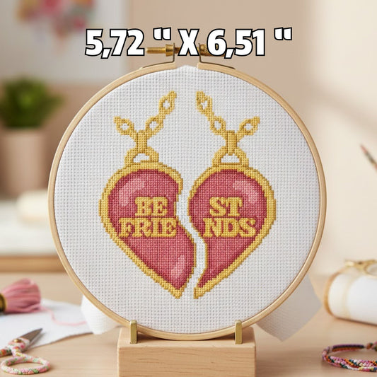 Best Friends Split Heart Cross Stitch Pattern - Digital PDF Download
