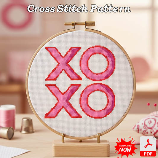 XOXO Cross Stitch Pattern - Modern Pink & Red Digital PDF