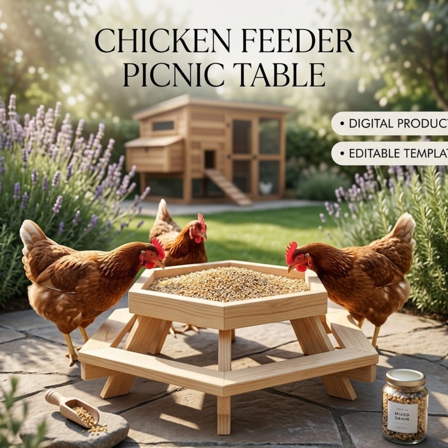 DIY Hexagon Chicken Feeder Picnic Table Plans – Instant Digital Download