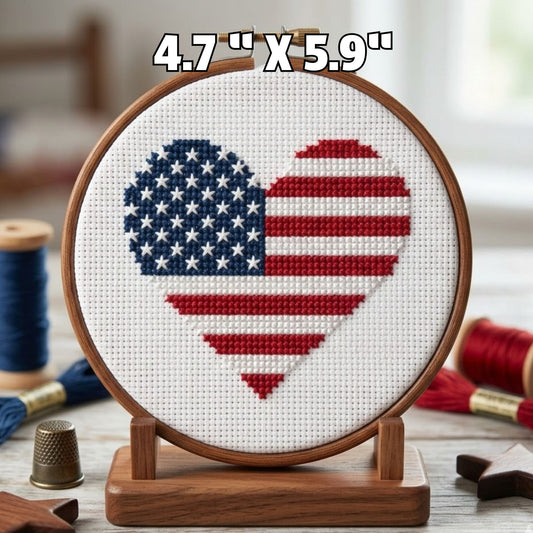 American Flag Heart Cross Stitch Pattern - Patriotic Stars and Stripes PDF Chart