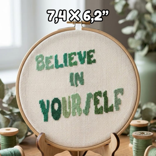 Believe In Yourself Cross Stitch Pattern – Green Ombre Motivational Typography PDF