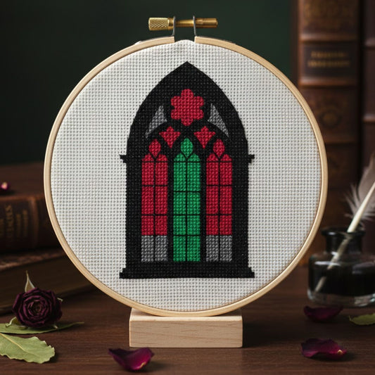 Gothic Stained Glass Window Cross Stitch Kit - Dark Academia Wall Art