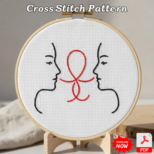 Red Thread of Fate Minimalist Faces – Cross Stitch Pattern – Digital PDF Download