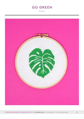 Go Green Monstera Leaf Cross Stitch Pattern Digital Download Botanical Embroidery DIY Craft Pattern for Plant Lovers Modern Home Decor