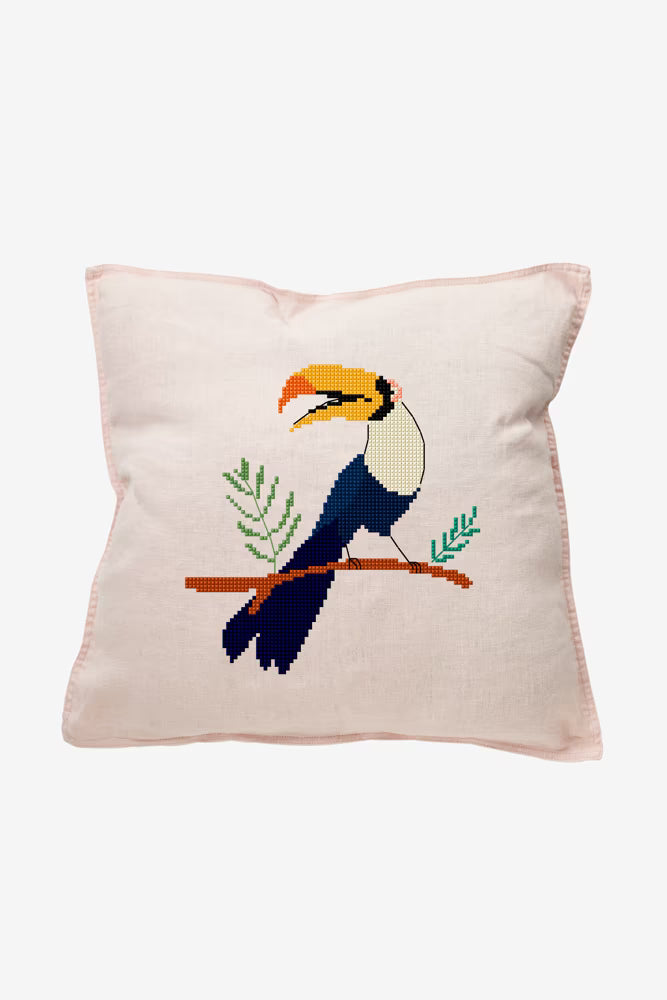 Tropical Toucan Cross Stitch PDF Pattern Instant Download Jungle Bird Pillow Embroidery Modern DIY Craft File