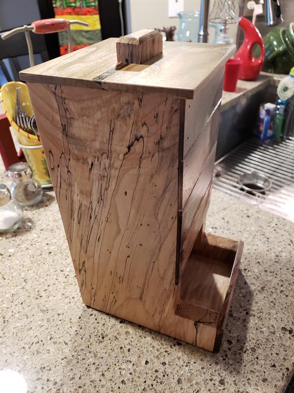Handcrafted Spalted Wood Coffee Bean or Pet Food Dispenser – Rustic Kitchen Storage
