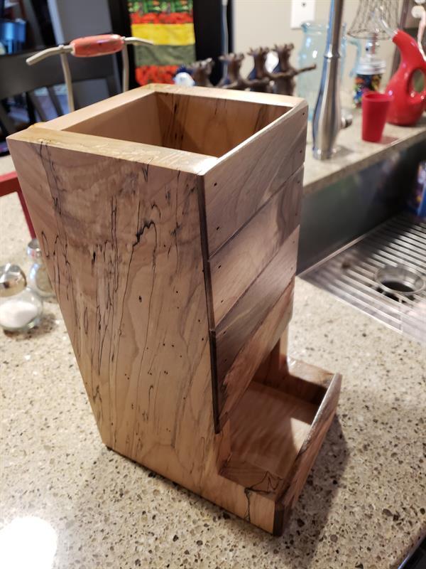 Handcrafted Spalted Wood Coffee Bean or Pet Food Dispenser – Rustic Kitchen Storage