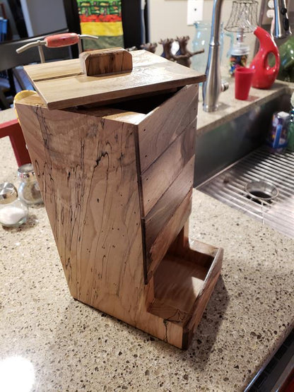 Handcrafted Spalted Wood Coffee Bean or Pet Food Dispenser – Rustic Kitchen Storage