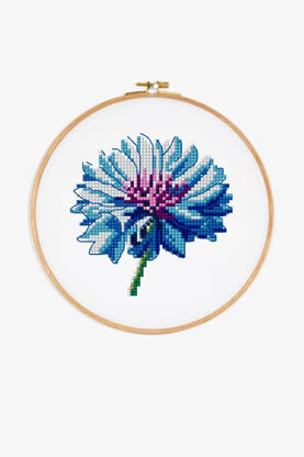 Modern Botanical Cross Stitch Digital File Blue Blossom DIY Needlepoint Instant Download Floral Hoop Art Craft Pattern for Beginners