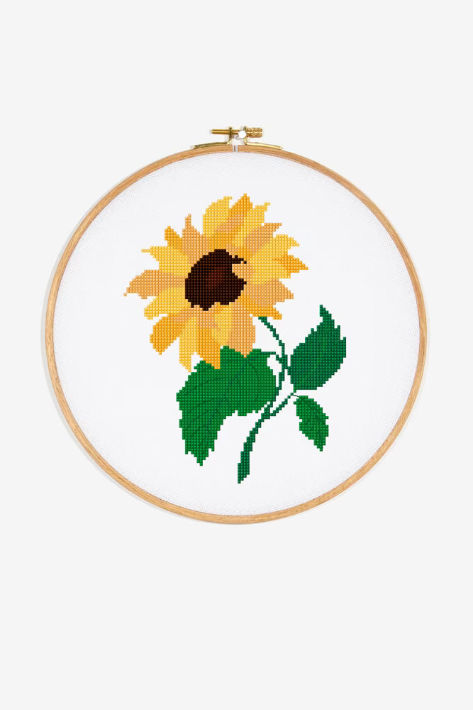 Bright Sunflower Cross Stitch Pattern Digital Download Floral Embroidery Hoop Art Instant DIY Craft Modern Botanical Needlepoint File