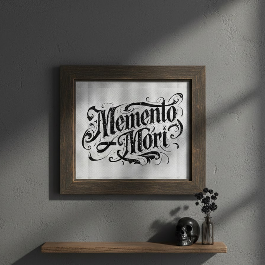 Memento Mori Gothic Script – Modern Cross Stitch Pattern – Digital PDF Download